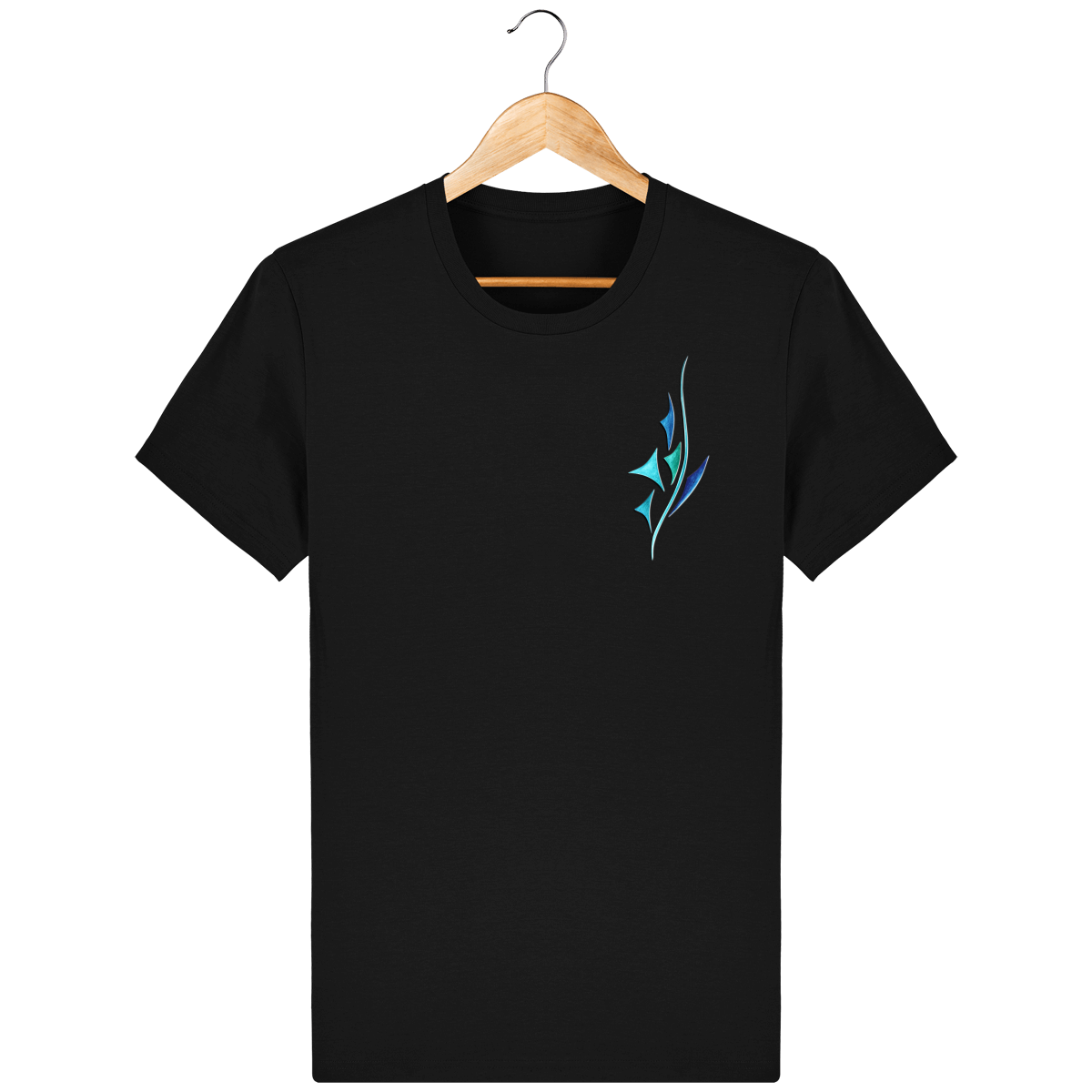 T-Shirt essentiel noir au design bleu et turquoise