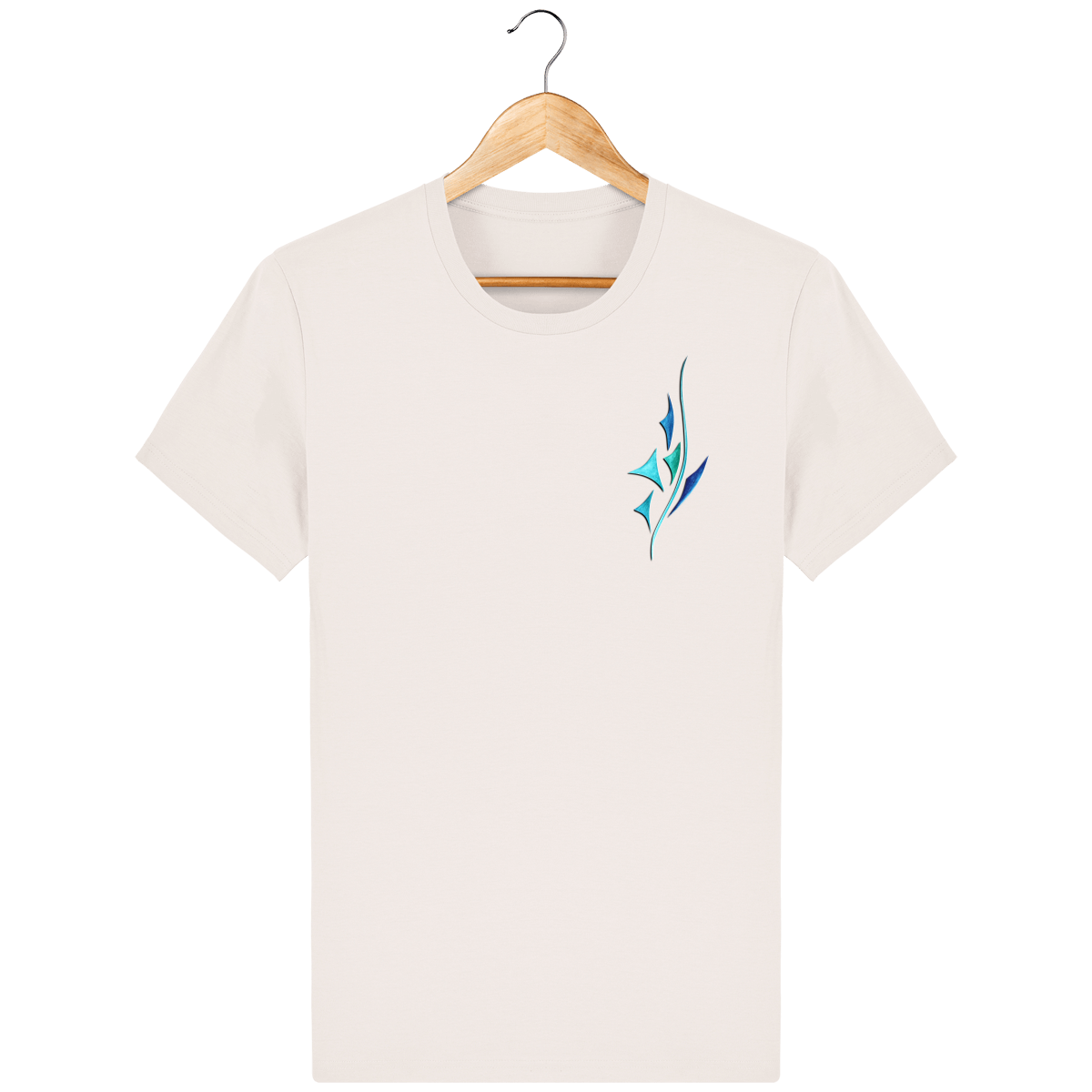 T-Shirt essentiel blanc au design bleu et turquoise