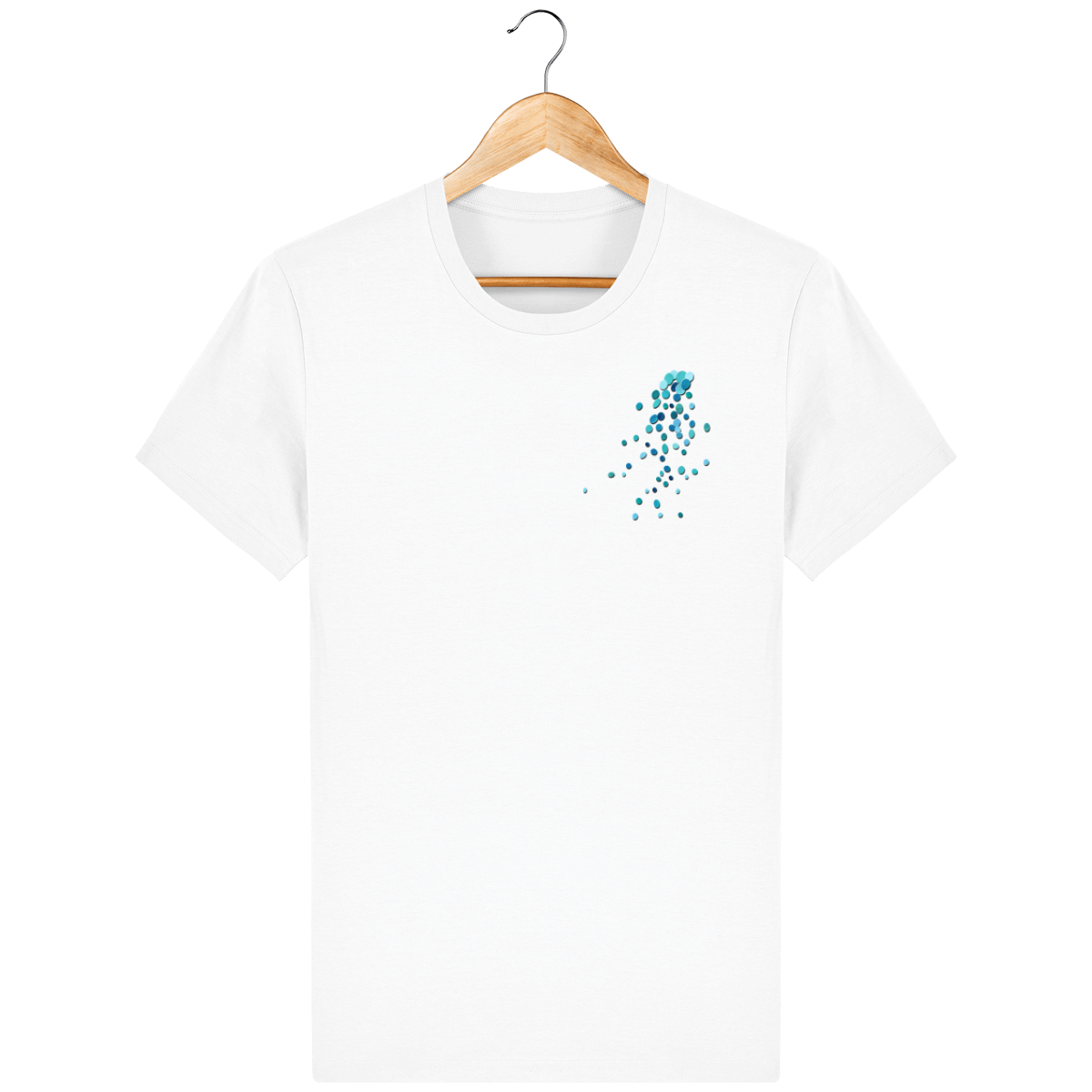 T-shirt blanc en coton bio confortable design turquoise