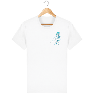 T-shirt blanc en coton bio confortable design turquoise