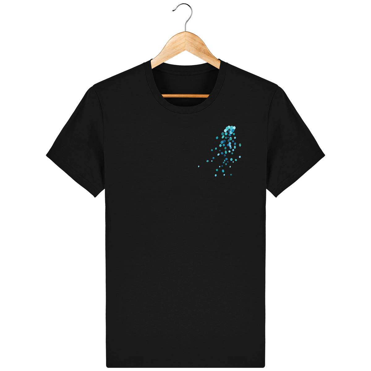 T-shirt noir en coton bio confortable design turquoise