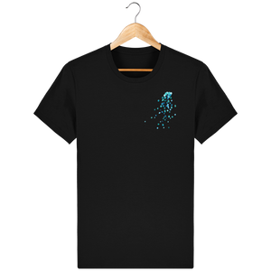 T-shirt noir en coton bio confortable design turquoise