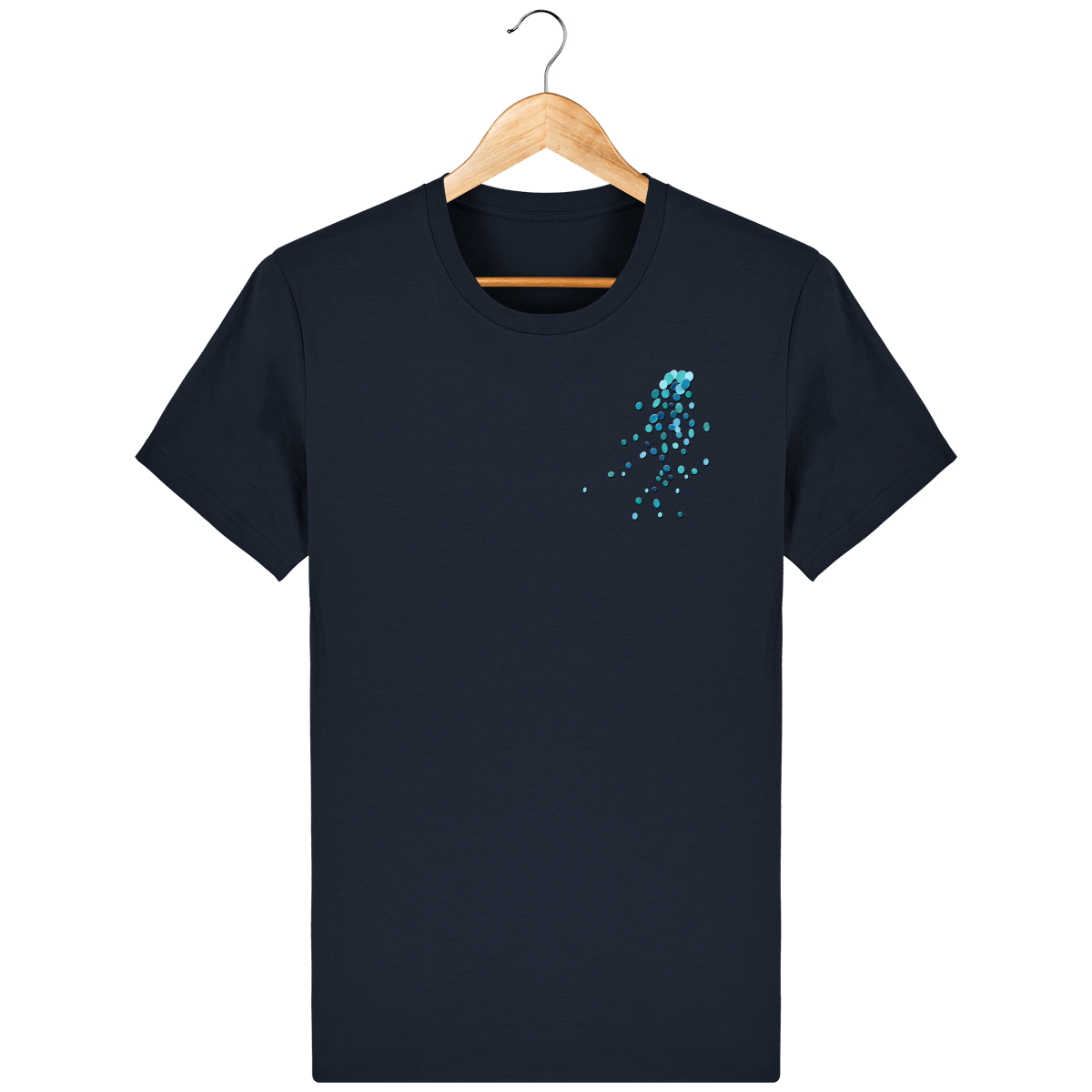 T-shirt bleu marin en coton bio confortable design turquoise