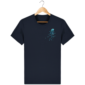 T-shirt bleu marin en coton bio confortable design turquoise