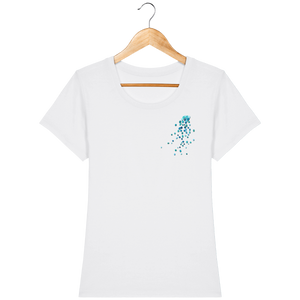 T-shirt blanc en coton bio coupe féminine confortable design turquoise