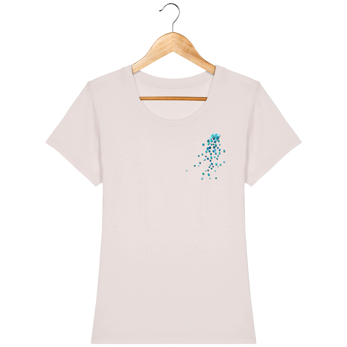 T-shirt vintage white en coton bio coupe féminine confortable design turquoise