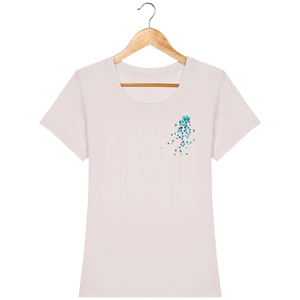 T-shirt vintage white en coton bio coupe féminine confortable design turquoise