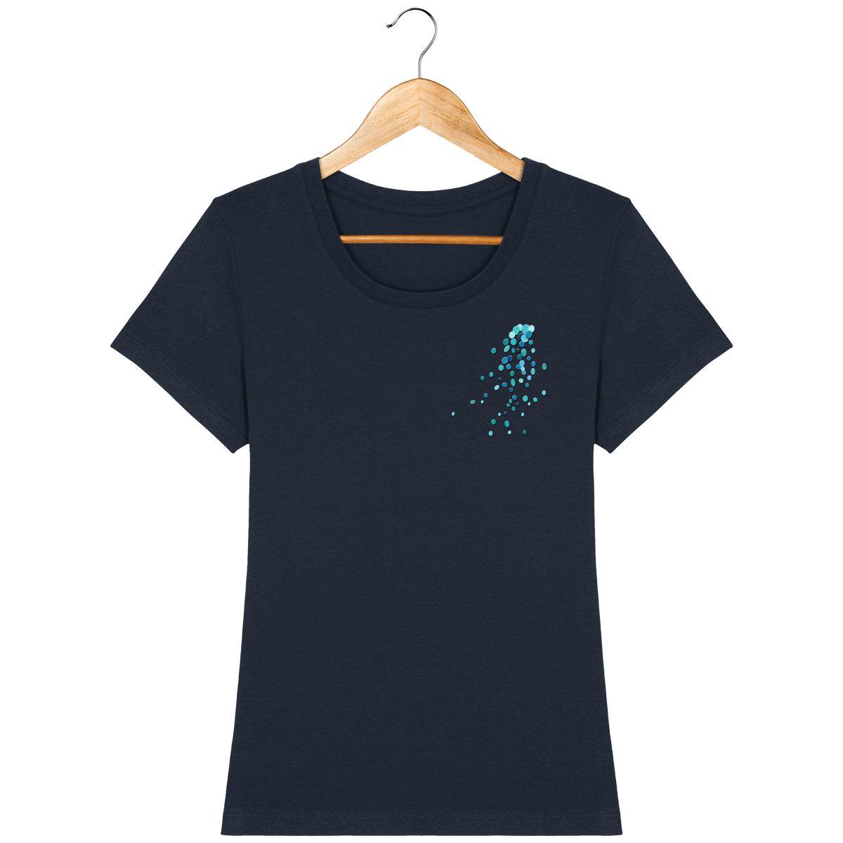 T-shirt bleu marin en coton bio coupe féminine confortable design turquoise