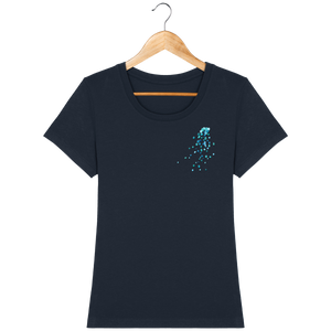 T-shirt bleu marin en coton bio coupe féminine confortable design turquoise