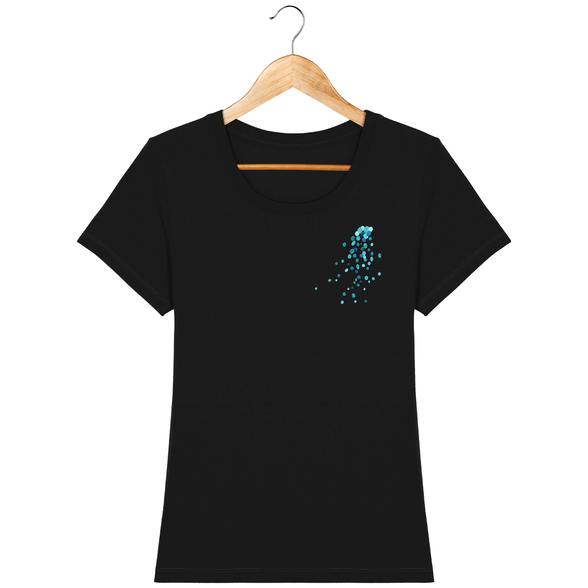 T-shirt noir en coton bio coupe féminine confortable design turquoise