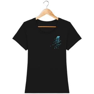 T-shirt noir en coton bio coupe féminine confortable design turquoise