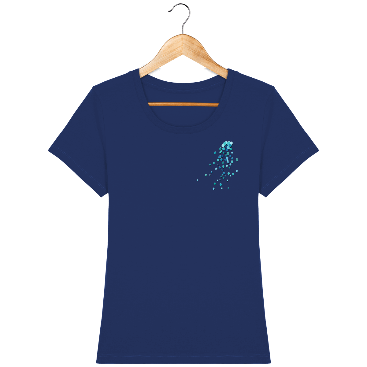 T-shirt bleu en coton bio coupe féminine confortable design turquoise