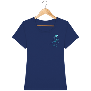 T-shirt bleu en coton bio coupe féminine confortable design turquoise