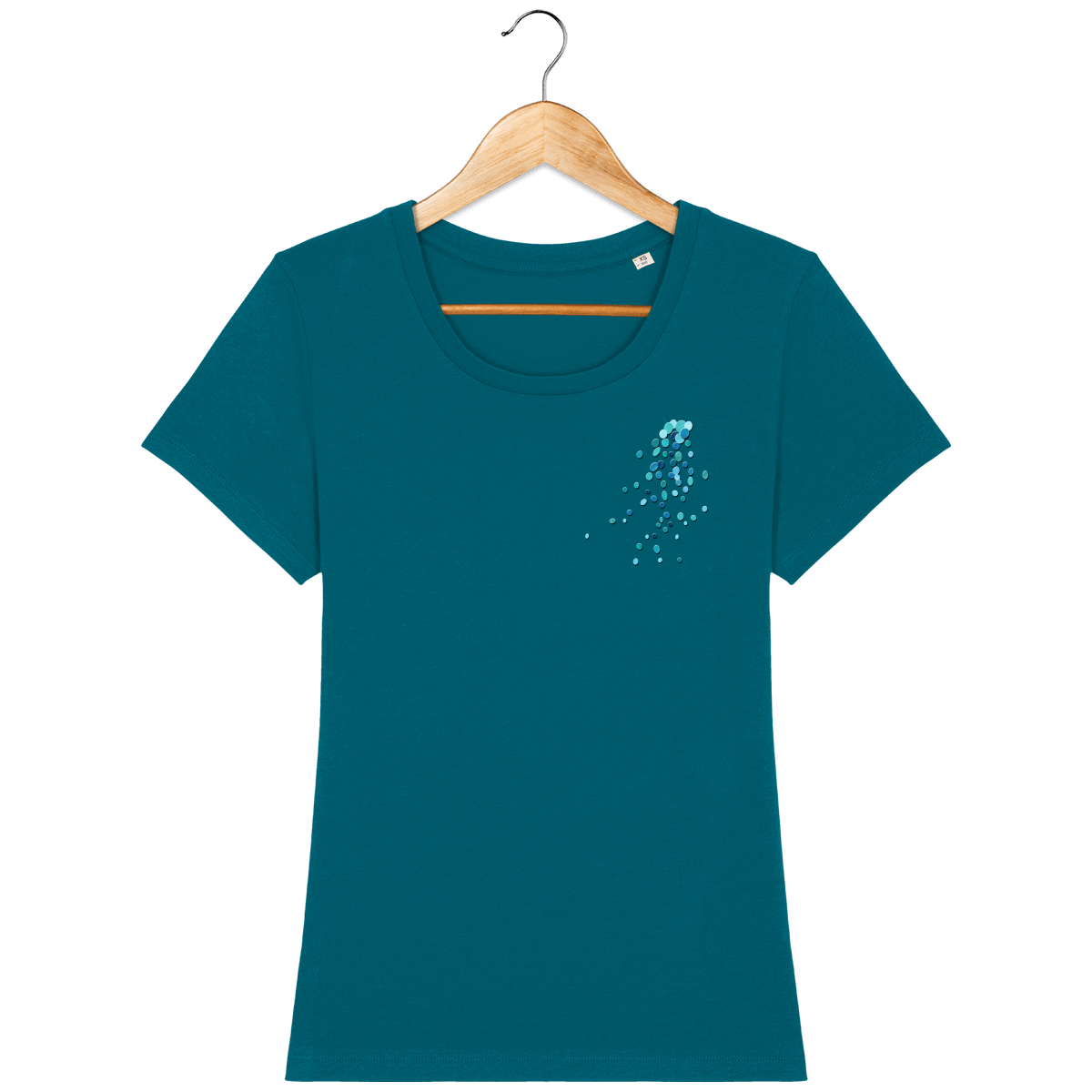 T-shirt en coton bio coupe féminine confortable design turquoise