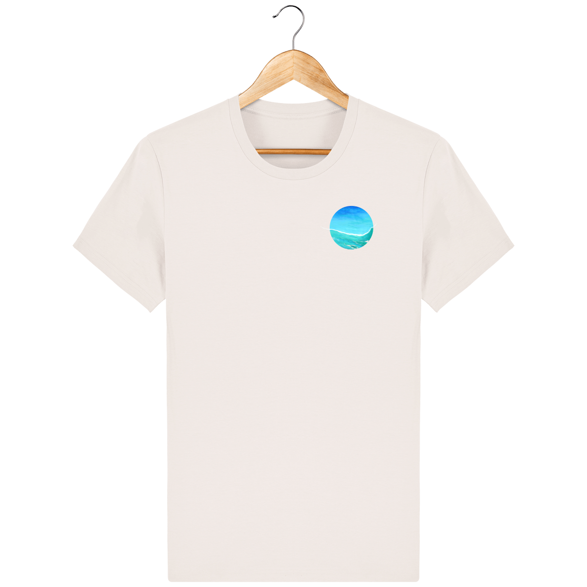 T-shirt blanc vintage en coton bio confortable - design turquoise