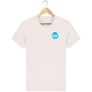 T-shirt blanc vintage en coton bio confortable - design turquoise