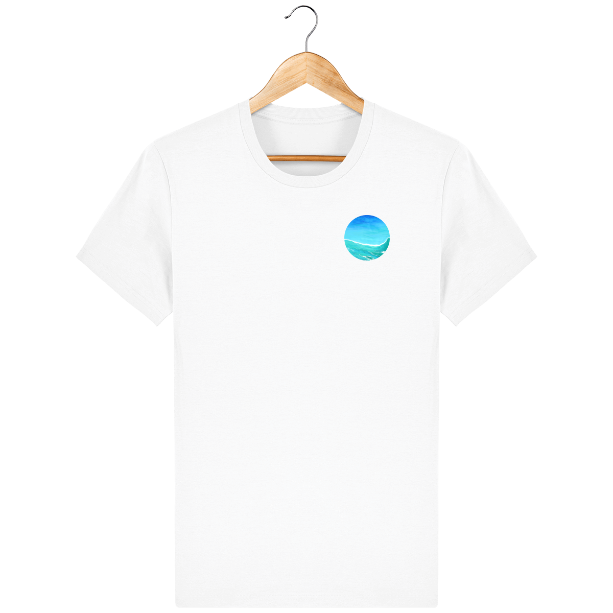 T-shirt blanc en coton bio confortable - design turquoise