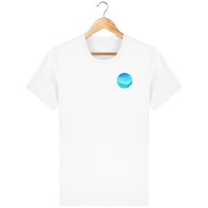 T-shirt blanc en coton bio confortable - design turquoise