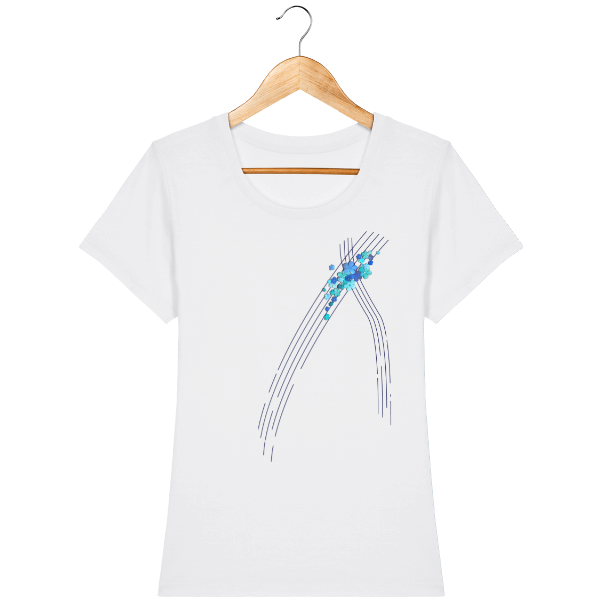 T-shirt blanc en coton bio confortable design turquoise