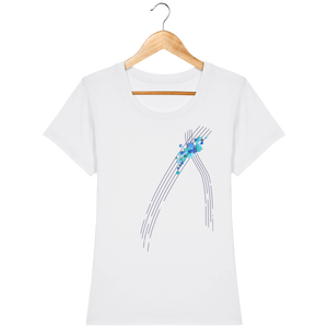 T-shirt blanc en coton bio confortable design turquoise