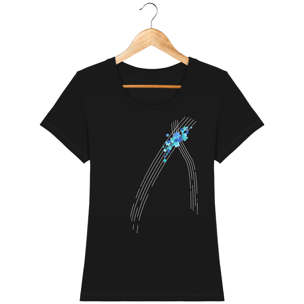 T-shirt noir coton bio confortable design turquoise