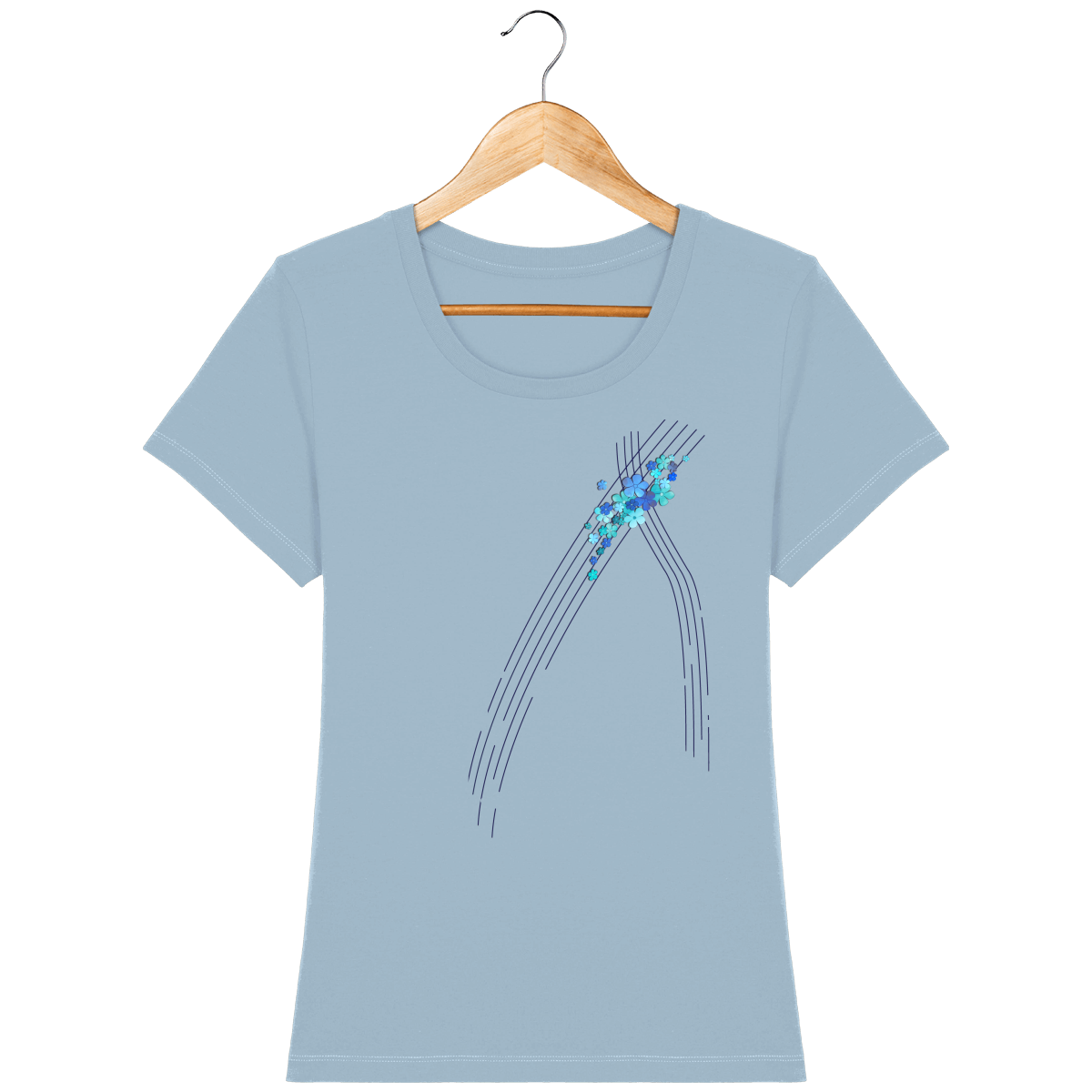 T-shirt bleu ciel coton bio confortable design turquoise