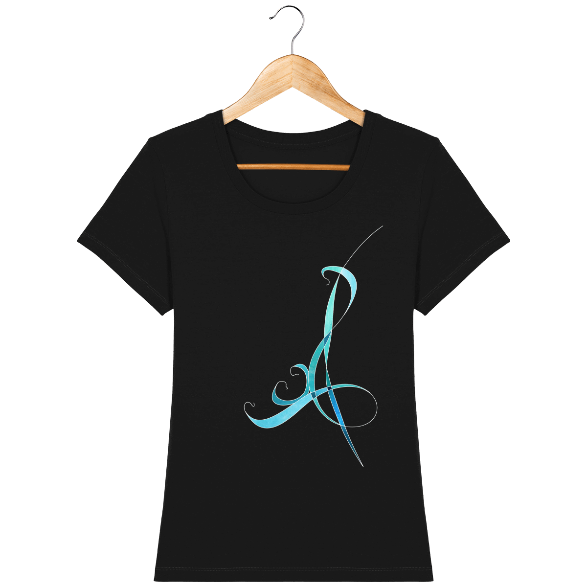 T-shirt noir coton bio confortable design turquoise