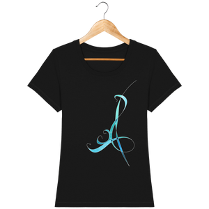 T-shirt noir coton bio confortable design turquoise