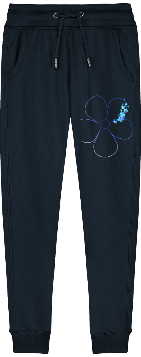 pantalon jogging enfant bleu marin motif fleuri