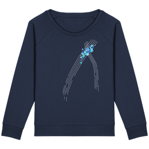 Sweat bleu manches raglan - coton bio et polyester recyclé - motif turquoise