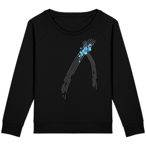 Sweat noir manches raglan - coton bio et polyester recyclé - motif turquoise