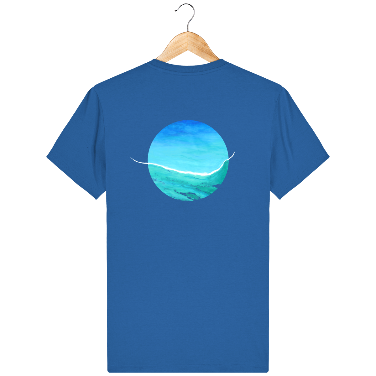 T-shirt bleu en coton bio confortable - design turquoise - dos