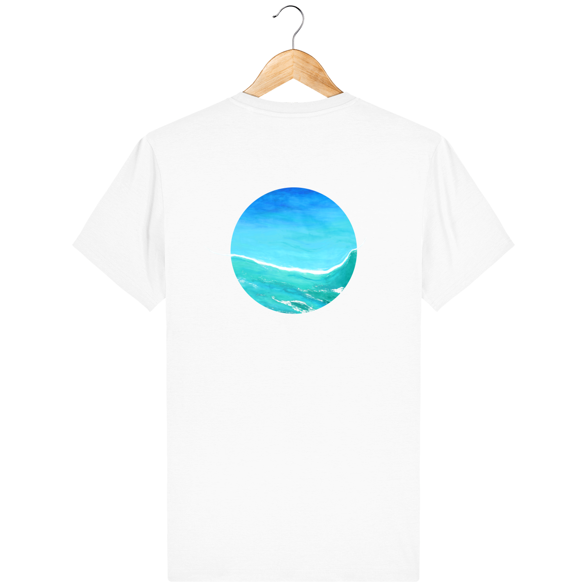 T-shirt blanc en coton bio confortable - design turquoise - dos