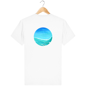 T-shirt blanc en coton bio confortable - design turquoise - dos