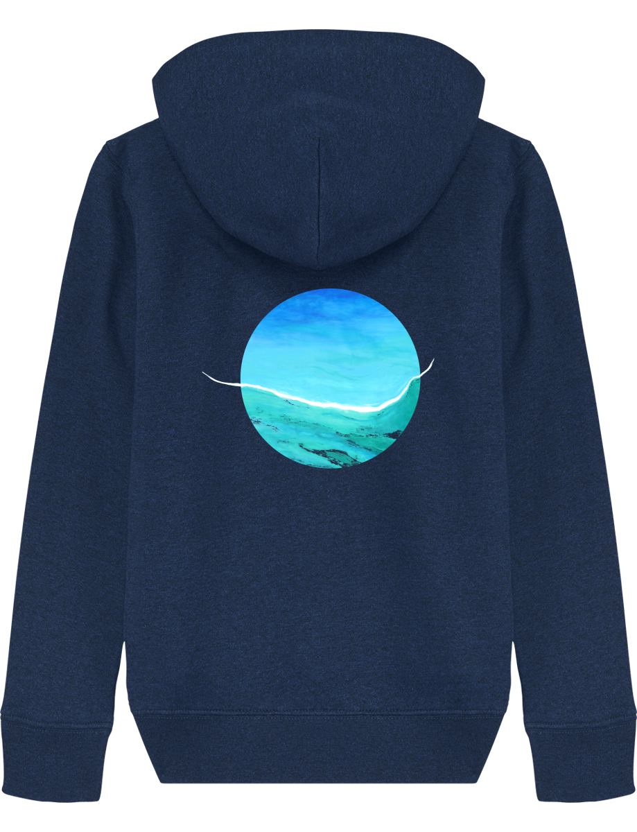 Sweat enfant bleu en coton bio et polyester recyclé - doux et confortable - dos