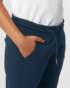 pantalon jogging enfant bleu marin motif fleuri - détail