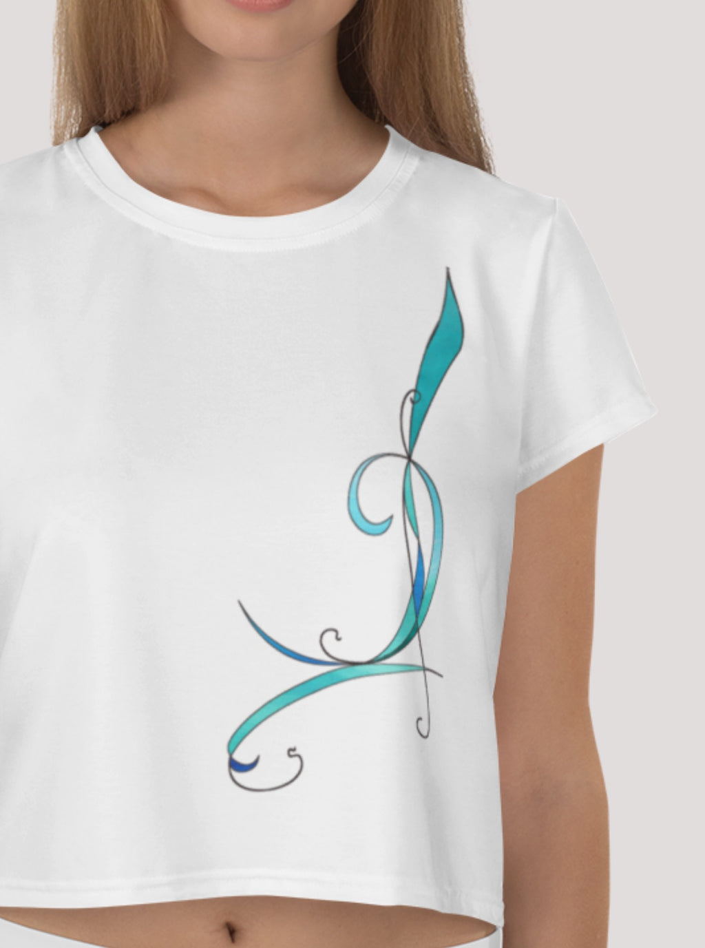 T-shirt crop-top blanc ultra-doux et confortable - motif inspiré de l'Art Nouveau