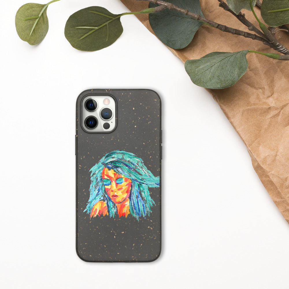 coque i-phone écolo et biodégradable - motif design - visage peint au couteau