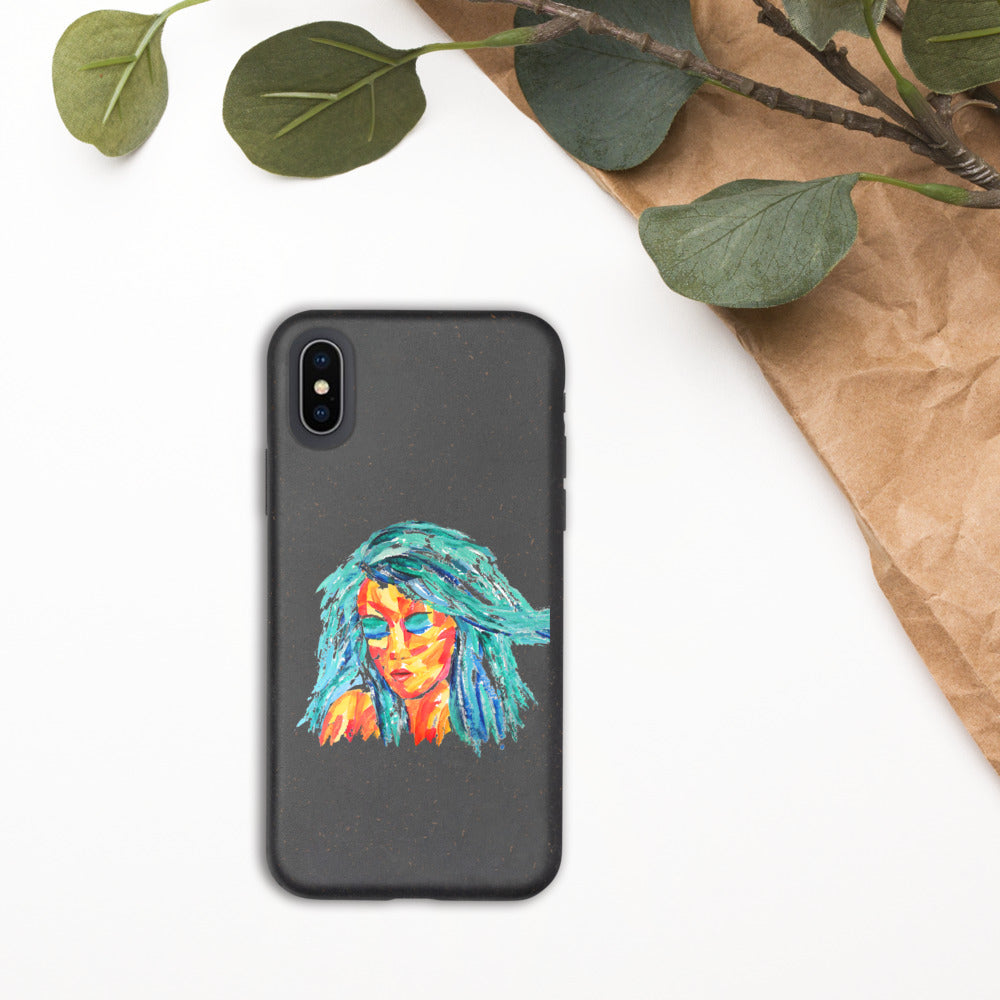 coque i-phone écolo et biodégradable - motif design - visage peint au couteau