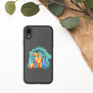 coque i-phone écolo et biodégradable - motif design - visage peint au couteau