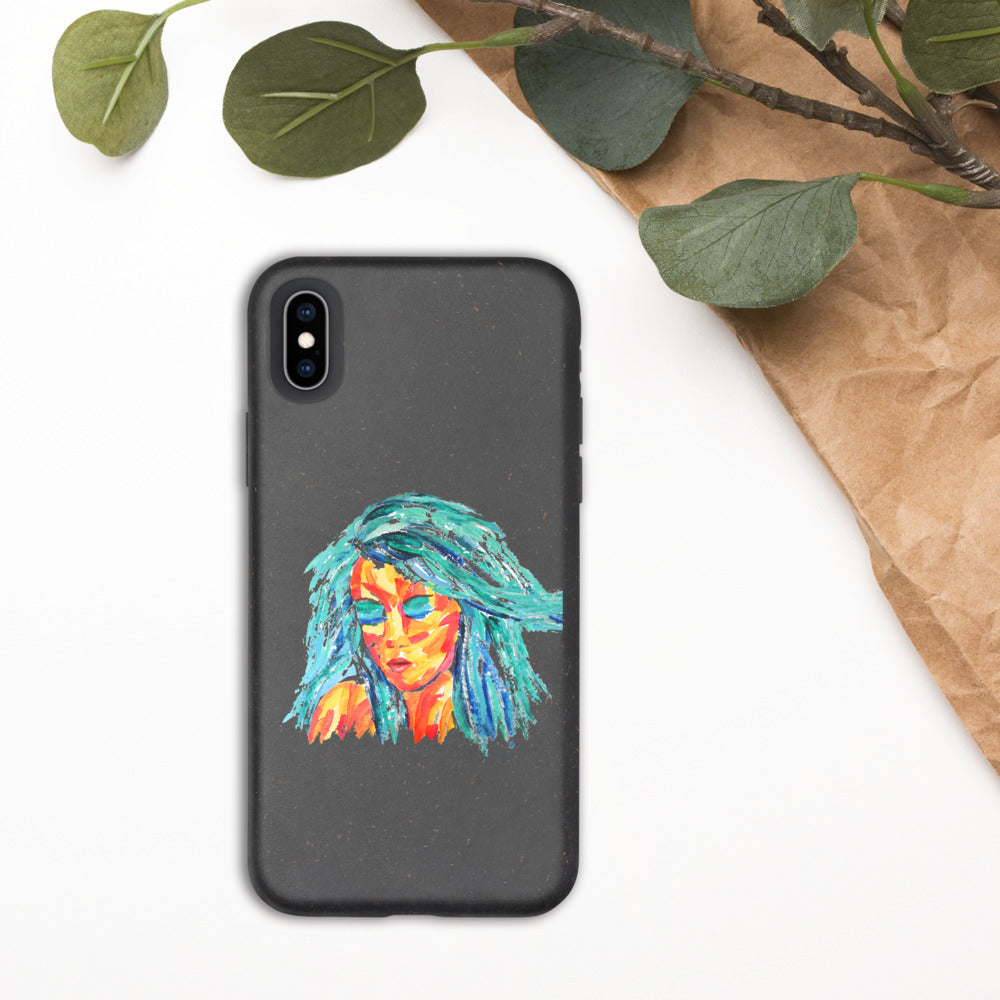 coque i-phone écolo et biodégradable - motif design - visage peint au couteau