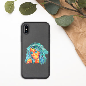 coque i-phone écolo et biodégradable - motif design - visage peint au couteau