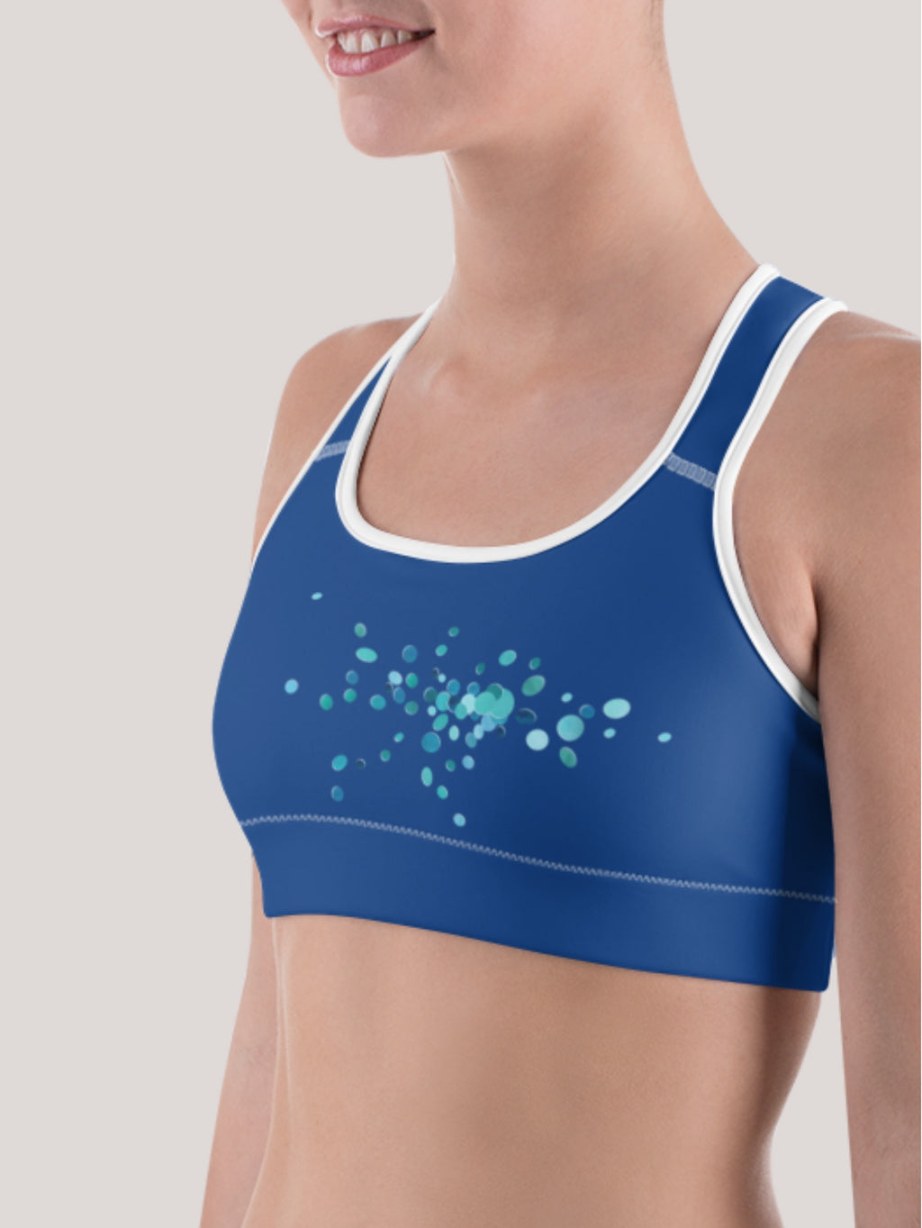 brassière de sport bleue motif plein de peps