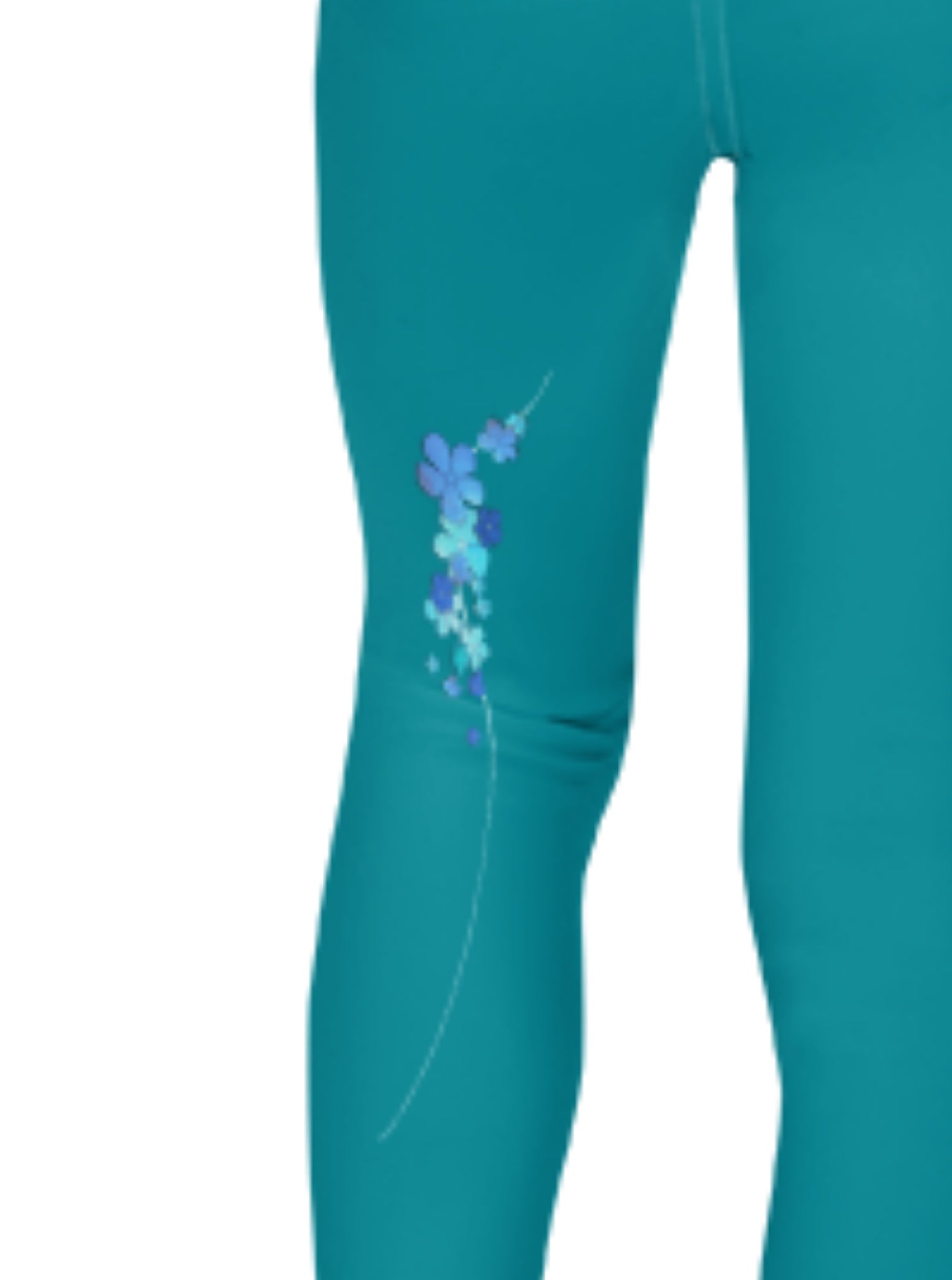 Legging enfant vert d eau - doux et confortable  - design fleurs - dos 