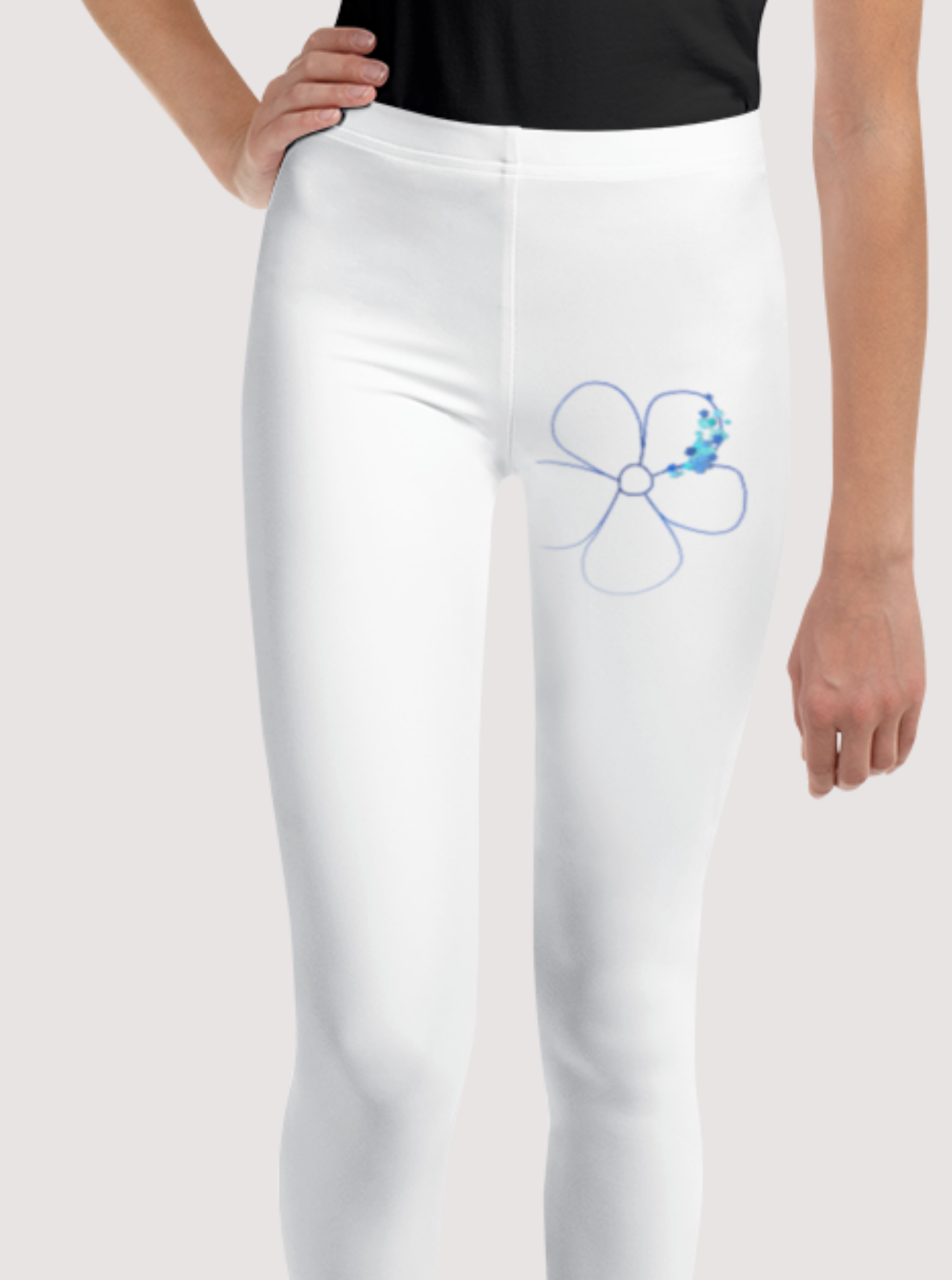 Legging enfant blanc - doux et confortable  - design fleurs - détail  