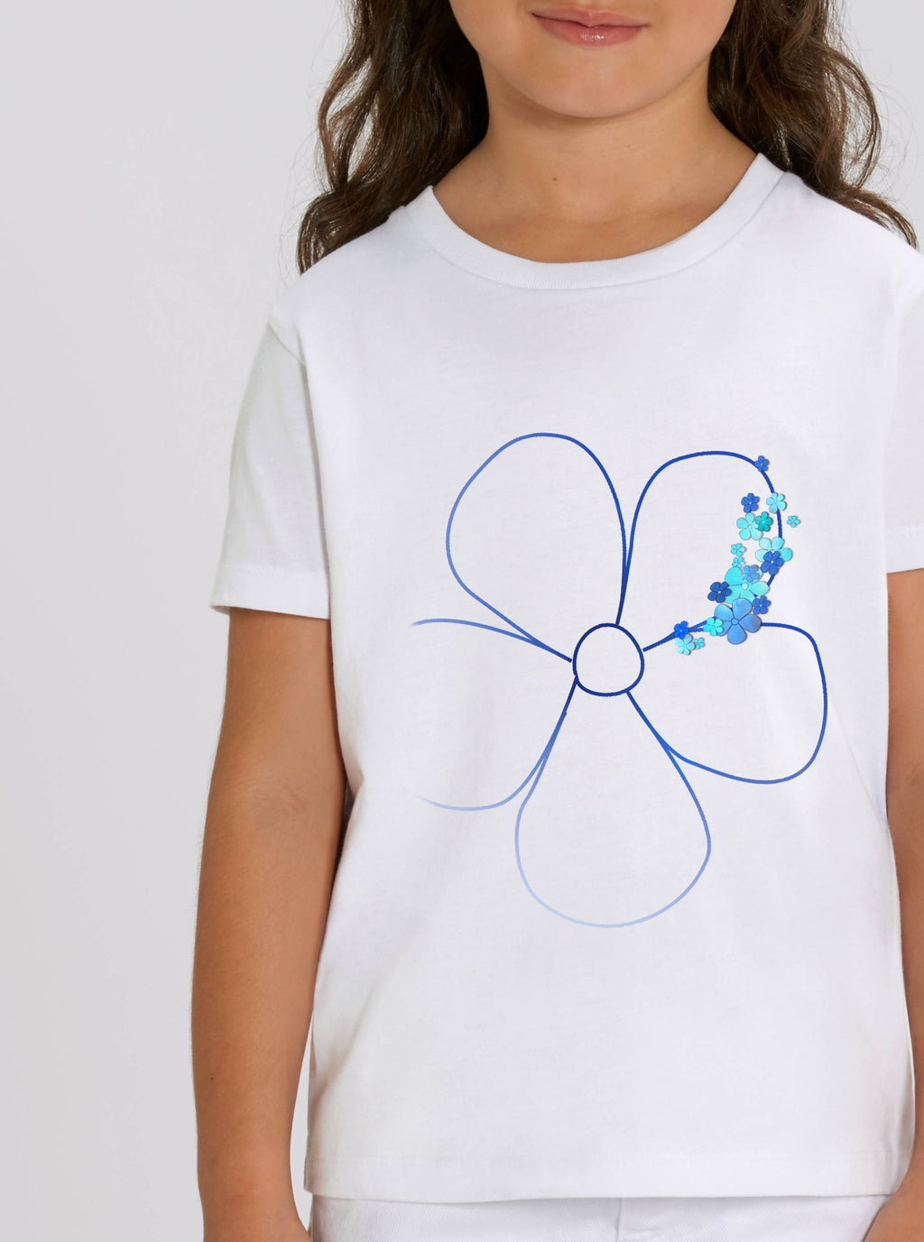 T-shirt enfant blanc en coton bio confortable design fleuri