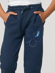 pantalon jogging enfant bleu marin motif fleuri